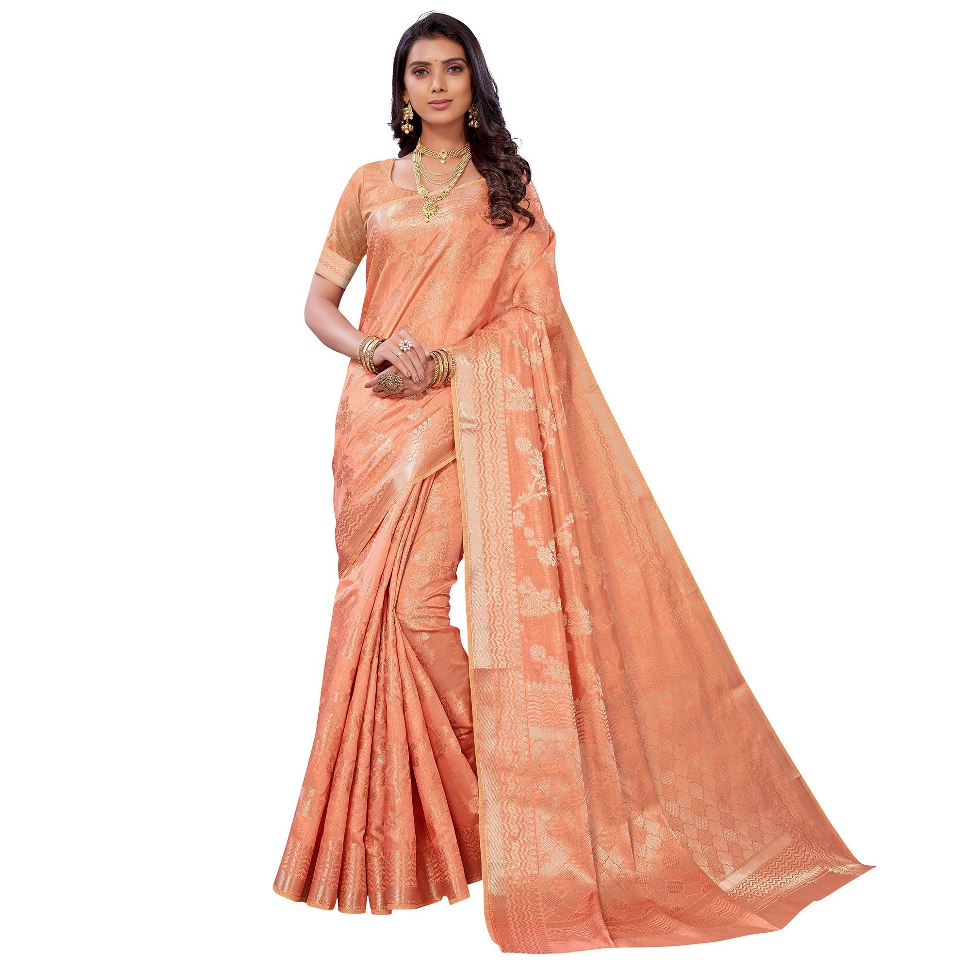 Peach Festive Wear Woven Art Silk Saree - Peachmode