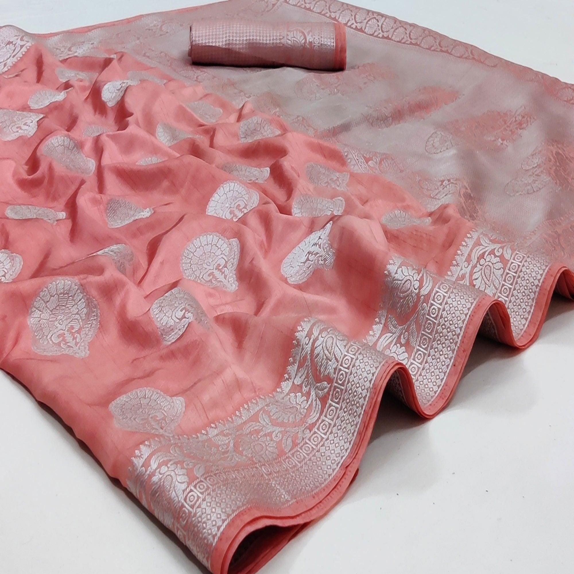 Peach Festive Wear Woven Art Silk Saree - Peachmode