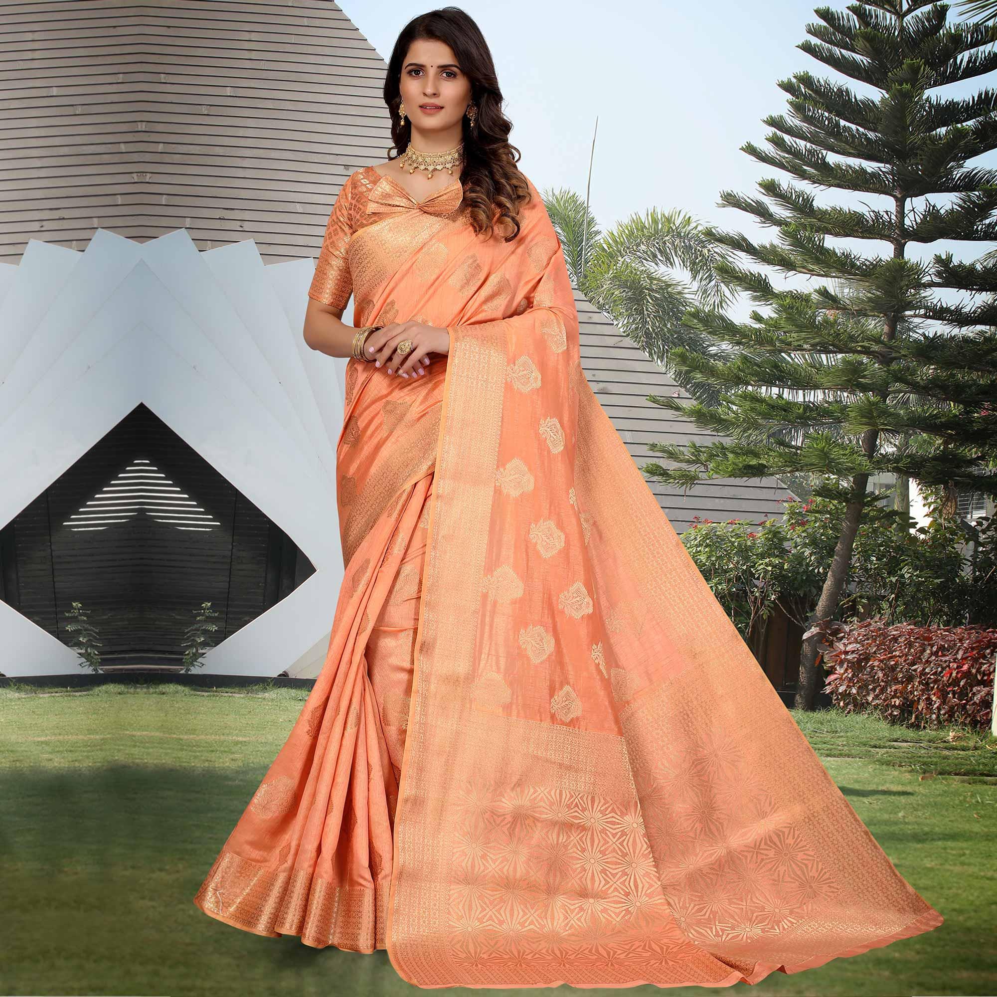 Peach Festive Wear Woven Art Silk Saree - Peachmode