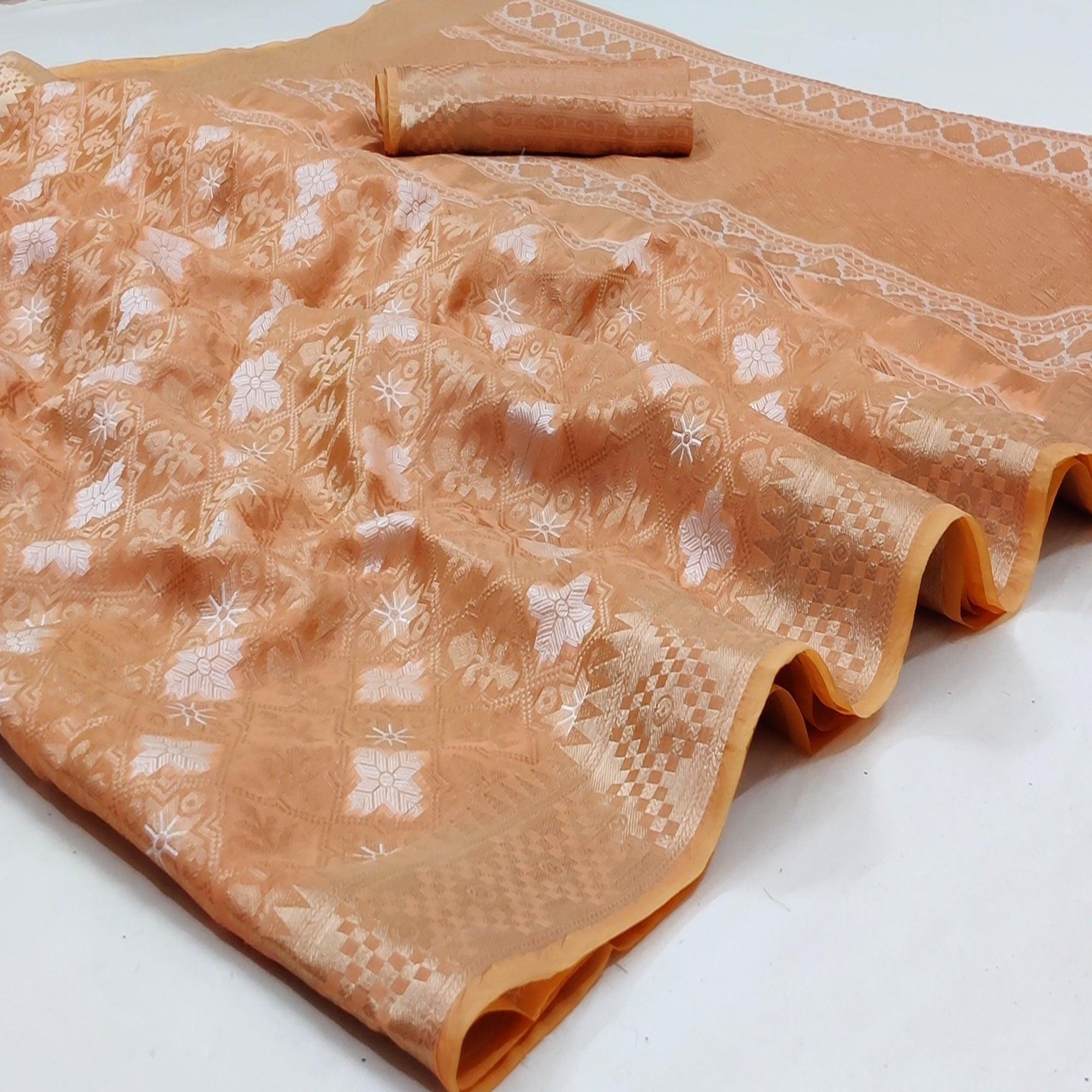 Peach Festive Wear Woven Art Silk Saree - Peachmode