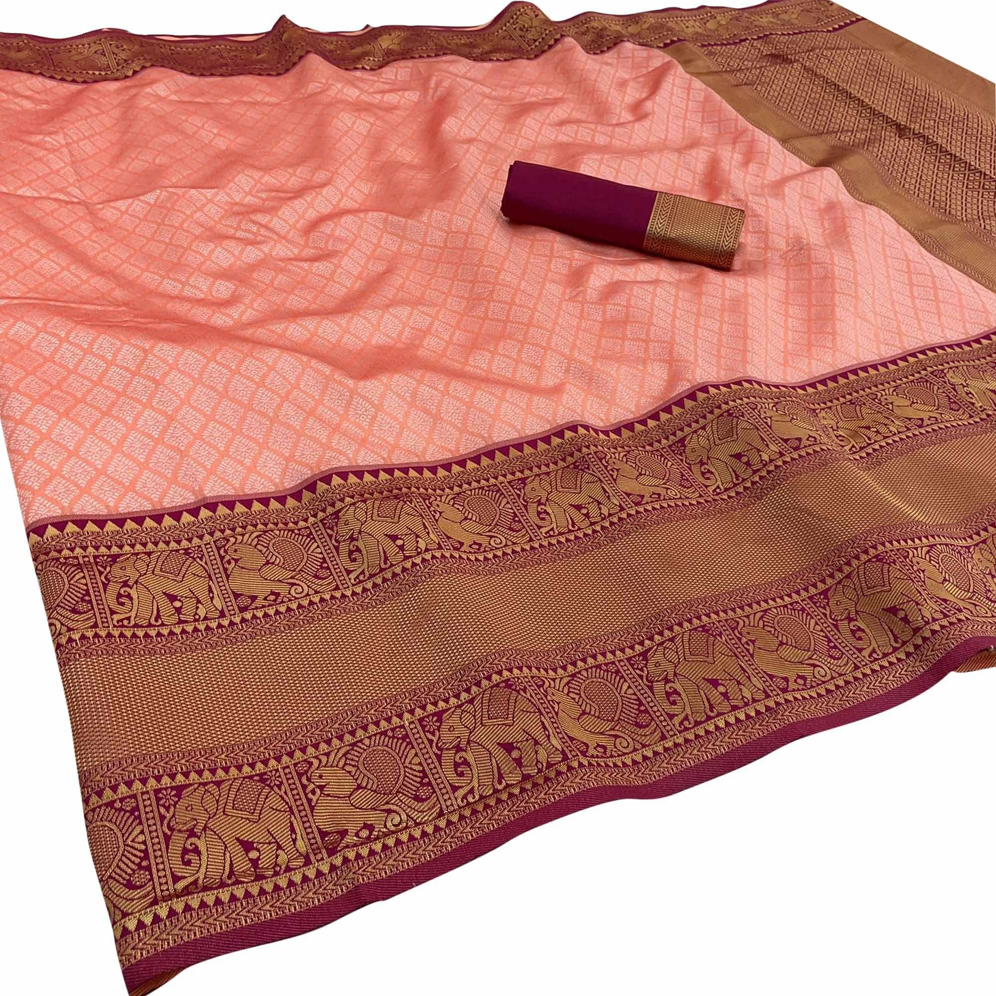 Peach Festive Wear Woven Art Silk Saree - Peachmode