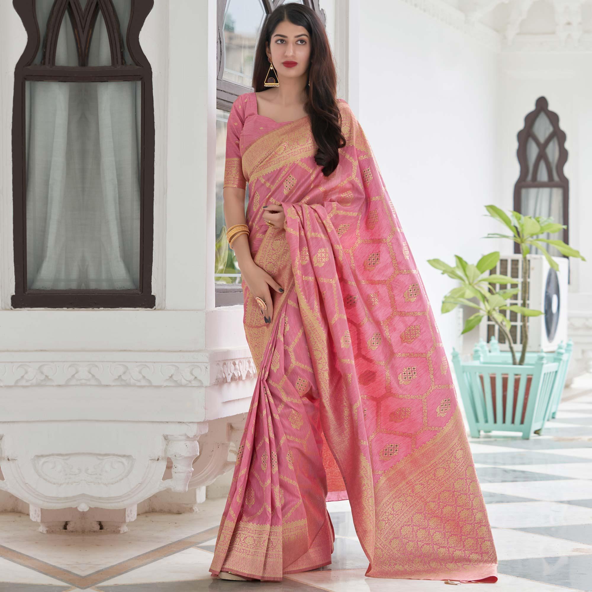 Peach Festive Wear Woven Banarasi Art Silk Saree - Peachmode