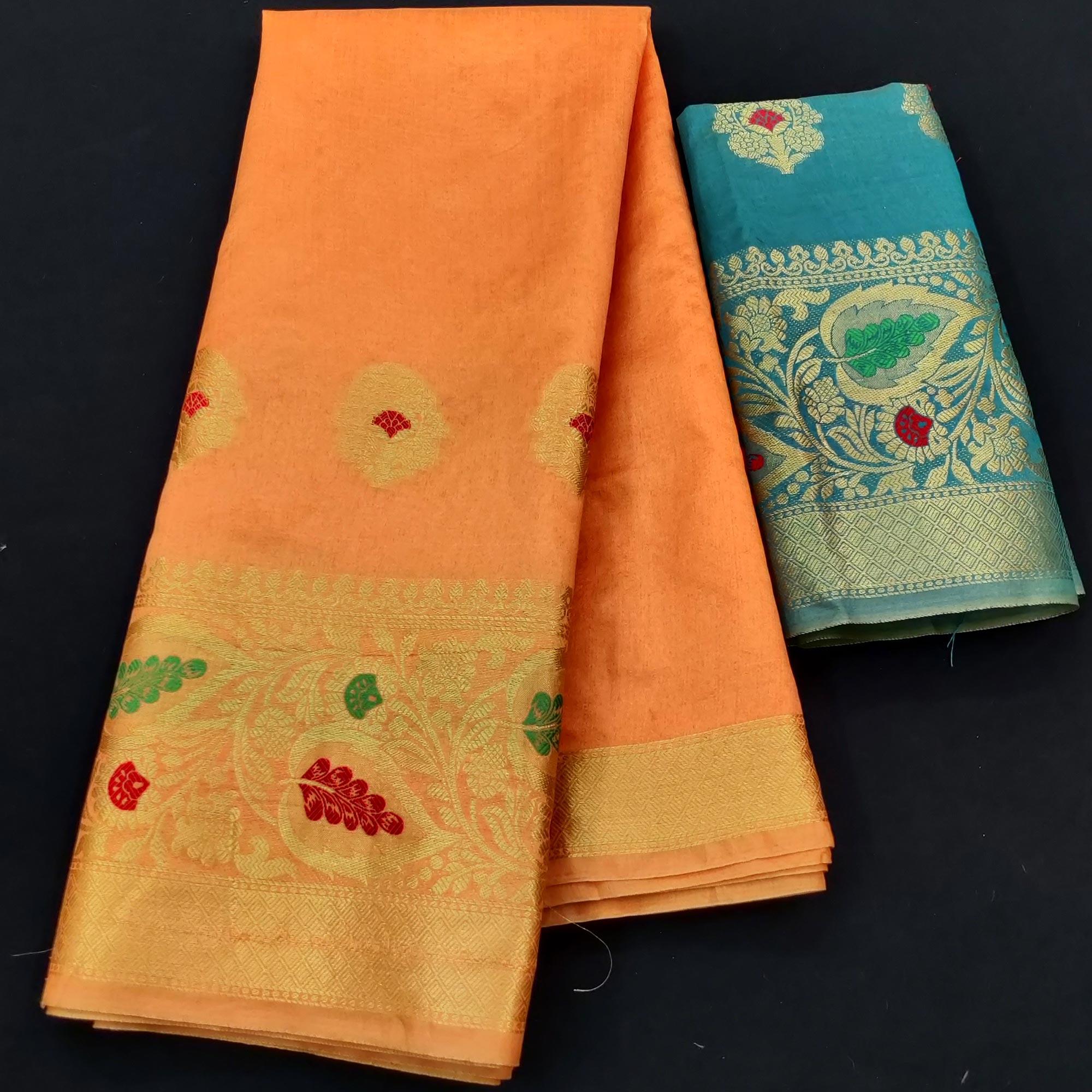 Peach Festive Wear Woven Banarasi Saree With Butta And Jacquard Border - Peachmode
