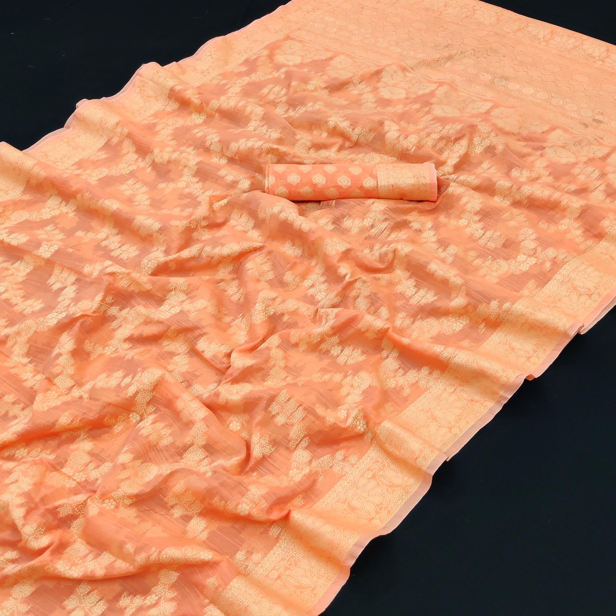 Peach Festive Wear Woven Cotton Saree - Peachmode