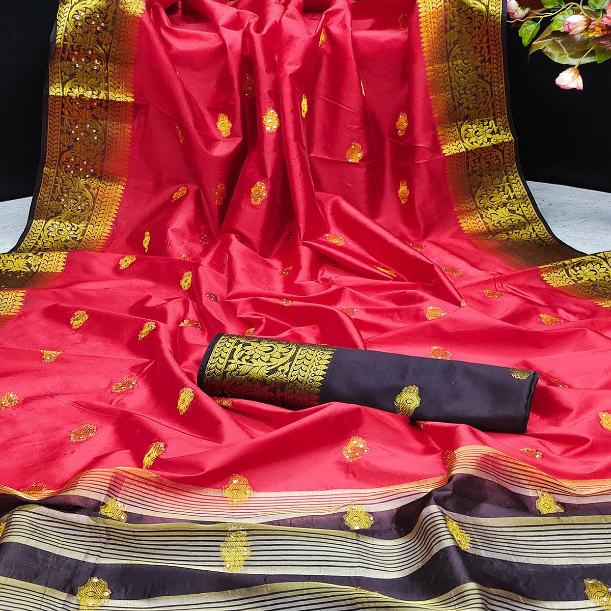 Peach Festive Wear Woven Cotton Silk Saree - Peachmode
