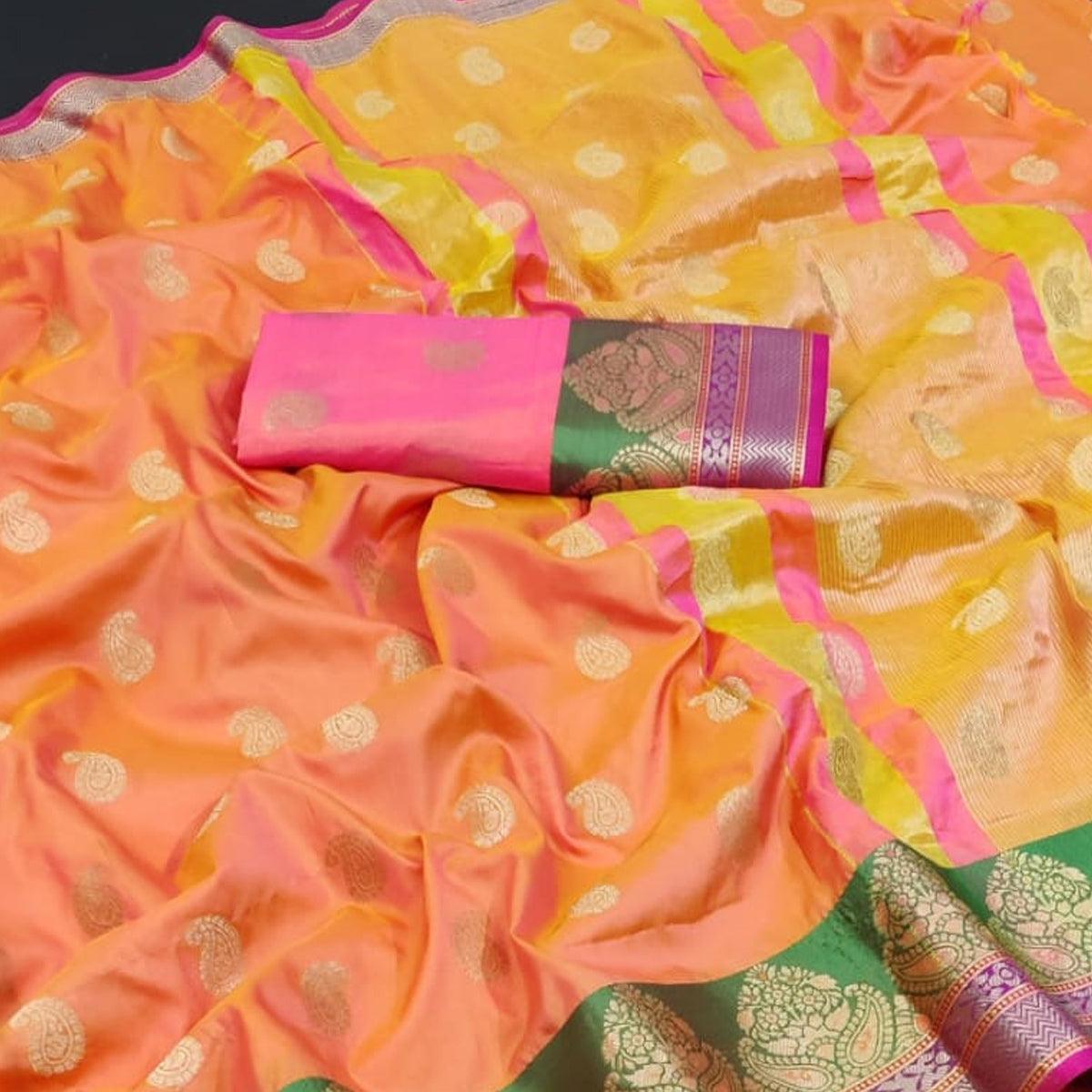 Peach Festive Wear Woven Designer Cotton Silk Saree - Peachmode
