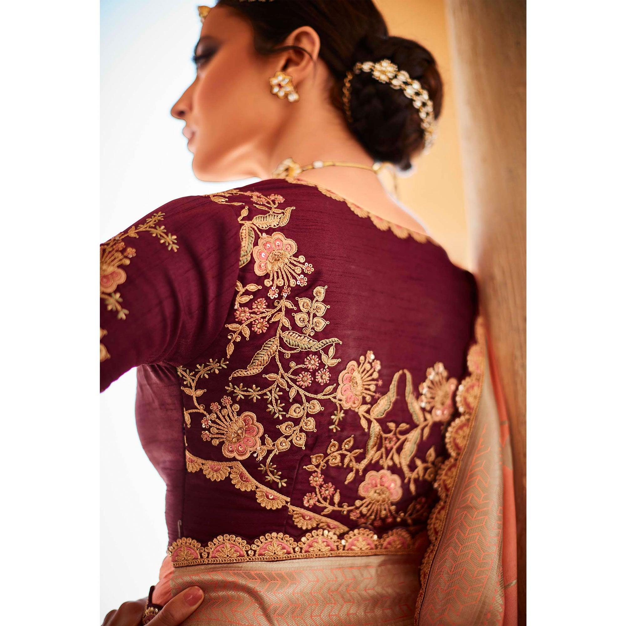 Peach Festive Wear Woven Dola Silk Saree - Peachmode