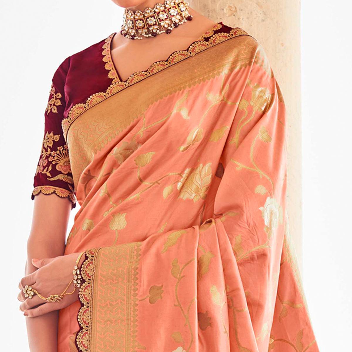 Peach Festive Wear Woven Dola Silk Saree - Peachmode