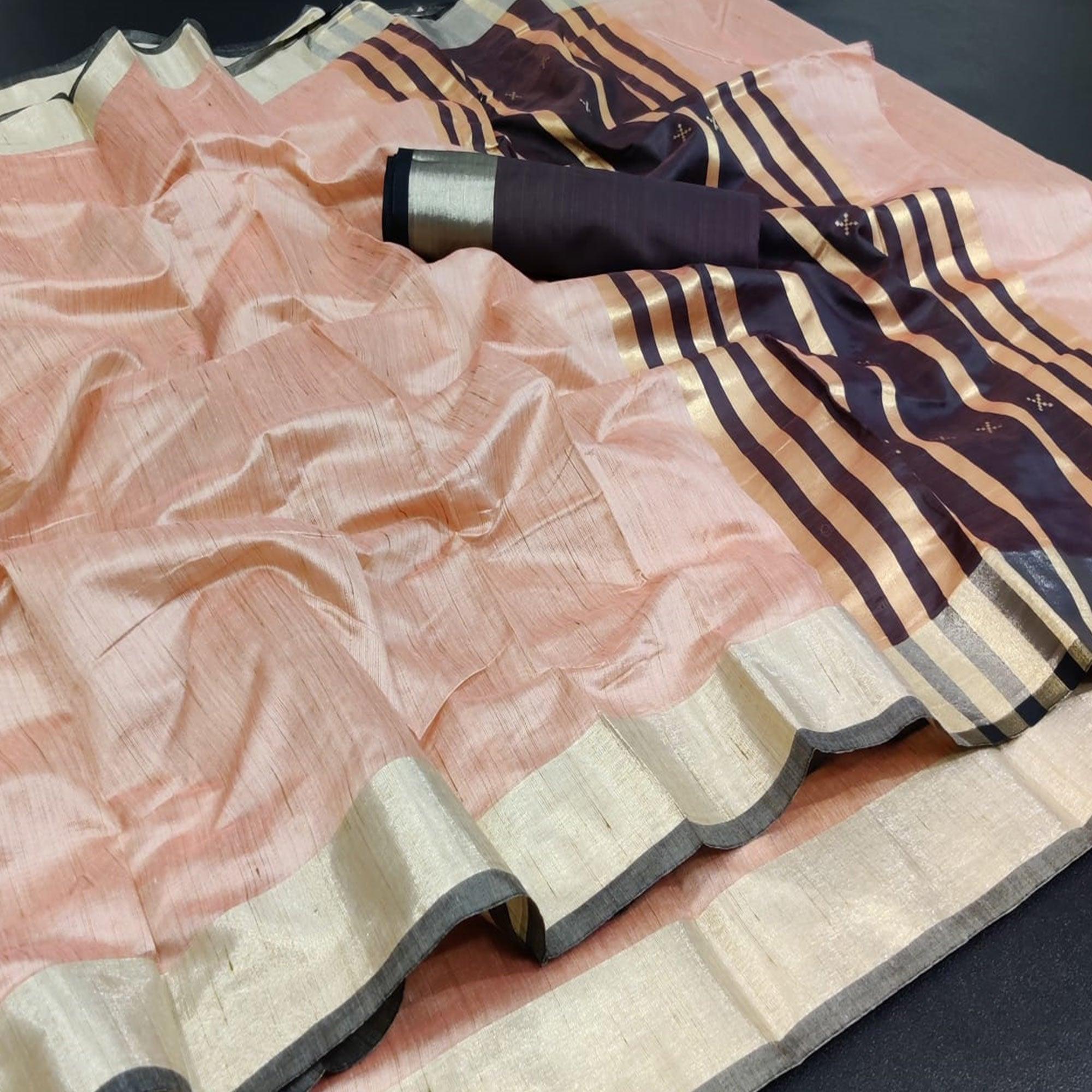Peach Festive Wear Woven Jute Saree - Peachmode