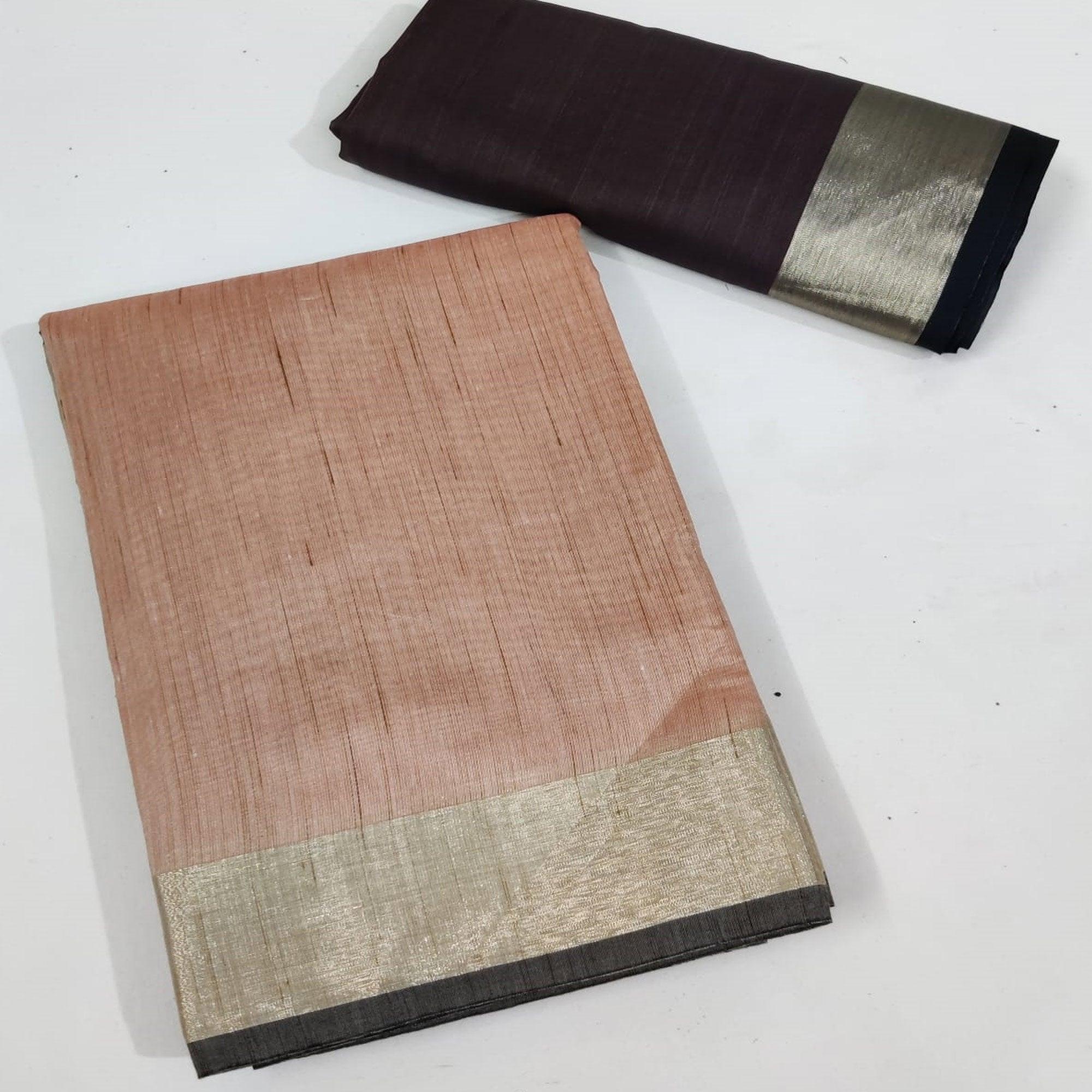 Peach Festive Wear Woven Jute Saree - Peachmode