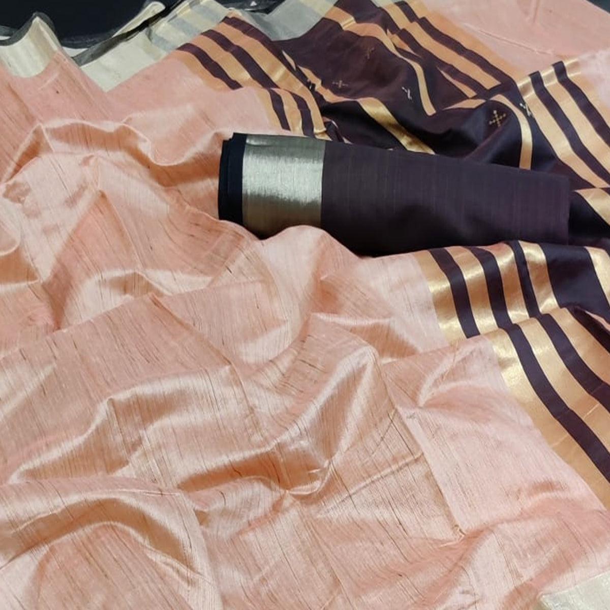 Peach Festive Wear Woven Jute Saree - Peachmode