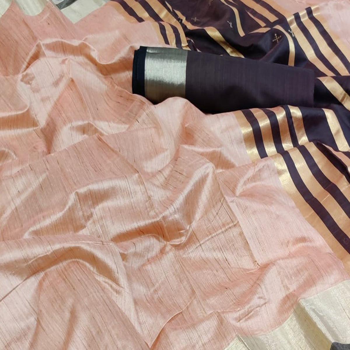 Peach Festive Wear Woven Jute Saree - Peachmode