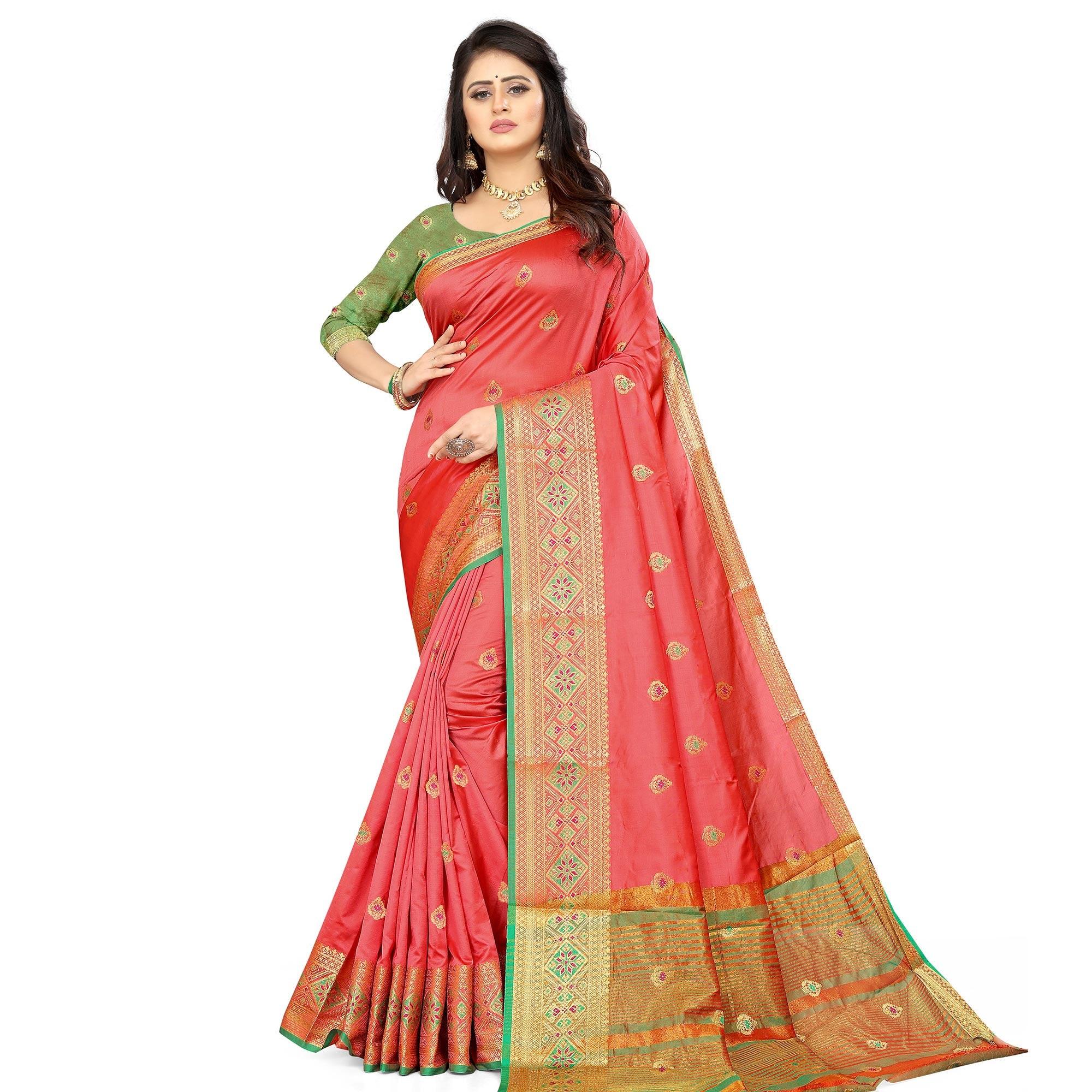Peach Festive Wear Woven Maithili Silk Saree - Peachmode
