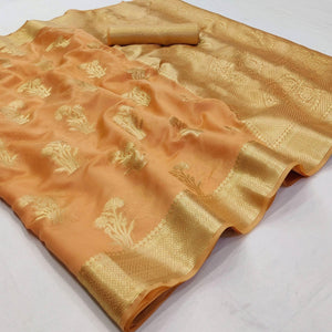 Peach Festive Wear Woven Organza Saree - Peachmode