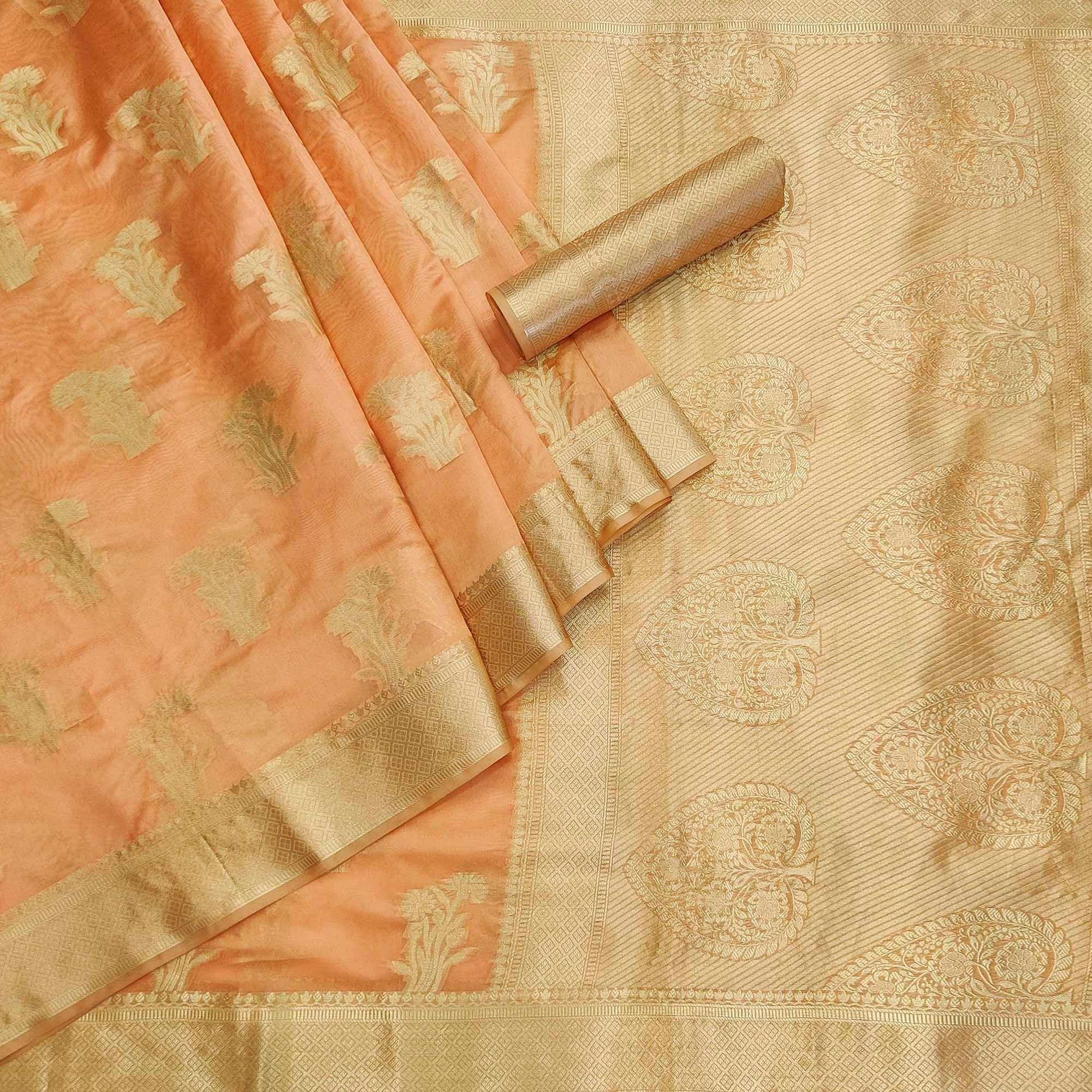 Peach Festive Wear Woven Organza Saree - Peachmode