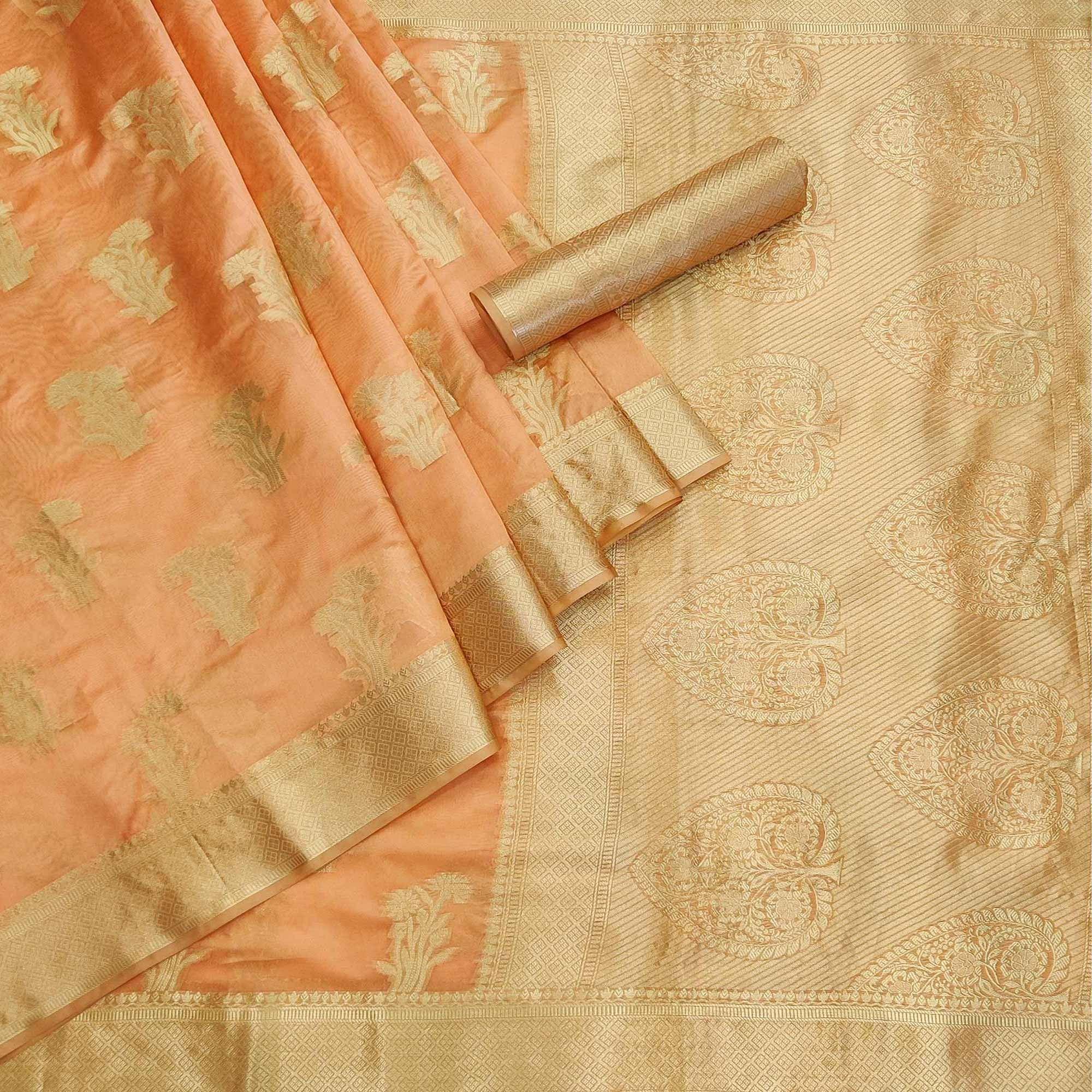 Peach Festive Wear Woven Organza Saree - Peachmode