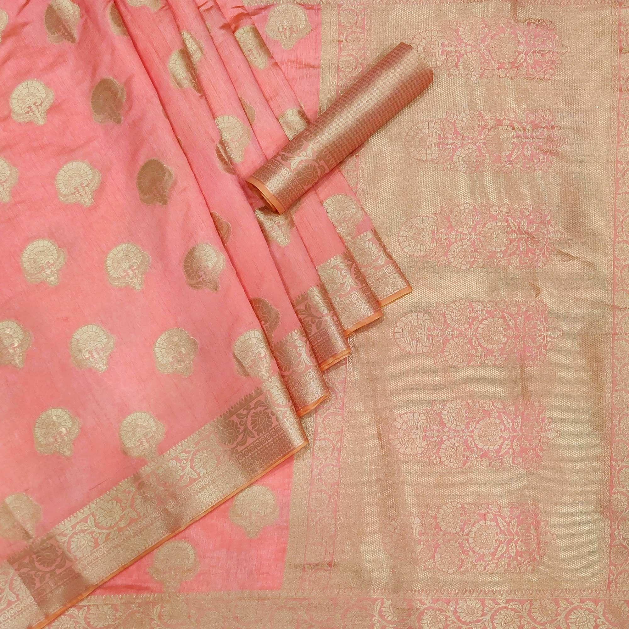 Peach Festive Wear Woven Raw Silk Saree - Peachmode