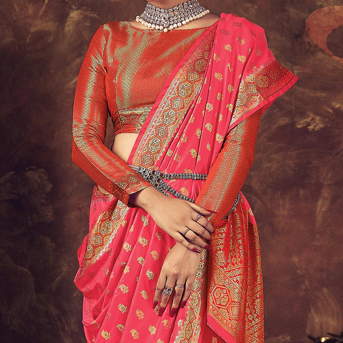 Peach Festive Wear Woven Silk Saree - Peachmode