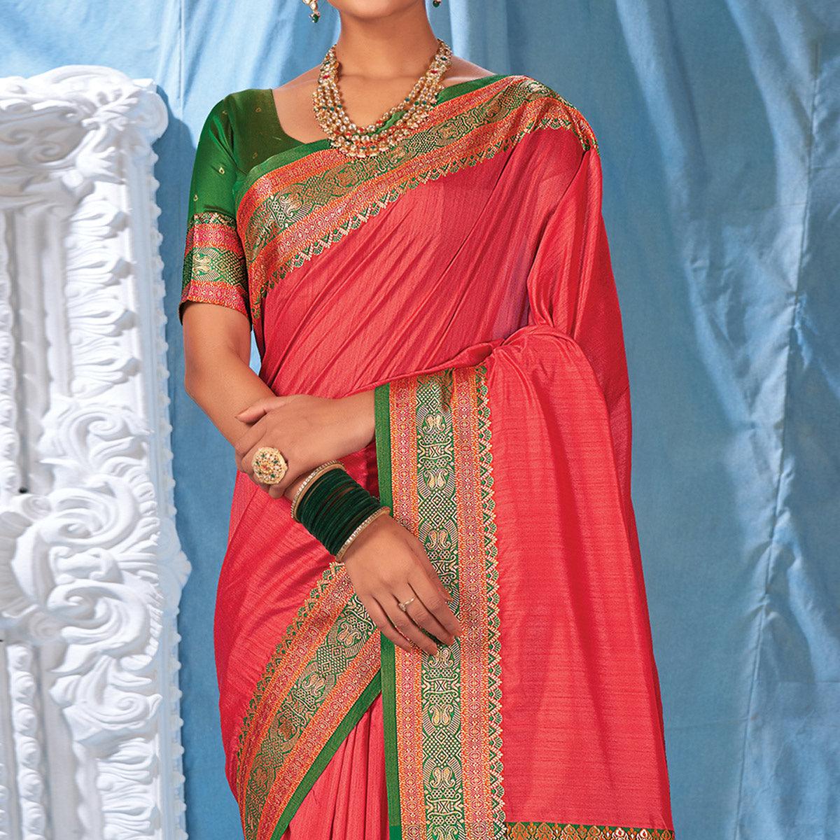 Peach Festive Wear Woven Silk Saree - Peachmode