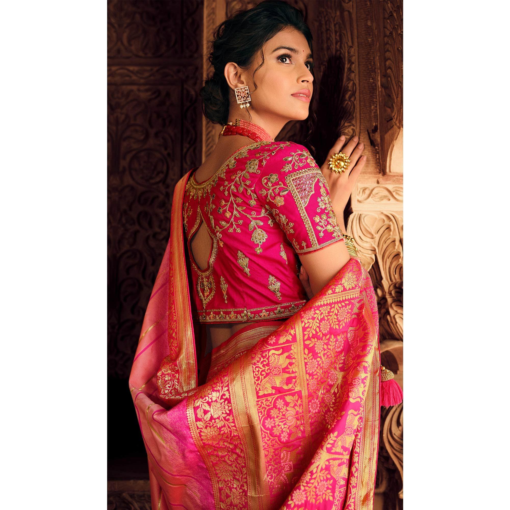 Peach Festive Wear Woven Silk Saree - Peachmode