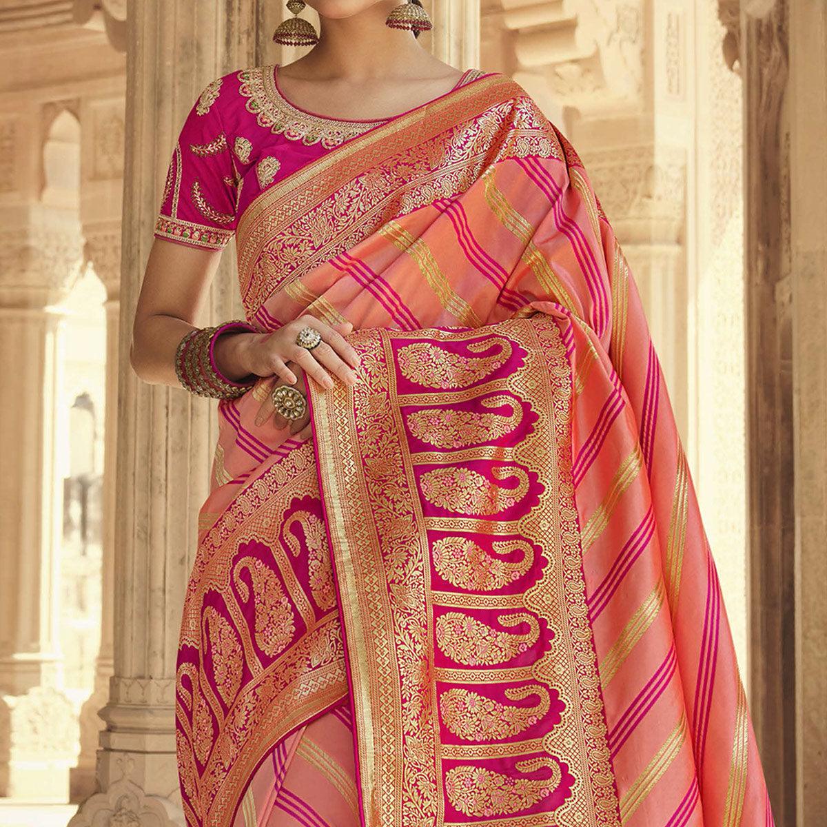 Peach Festive Wear Woven Silk Saree - Peachmode