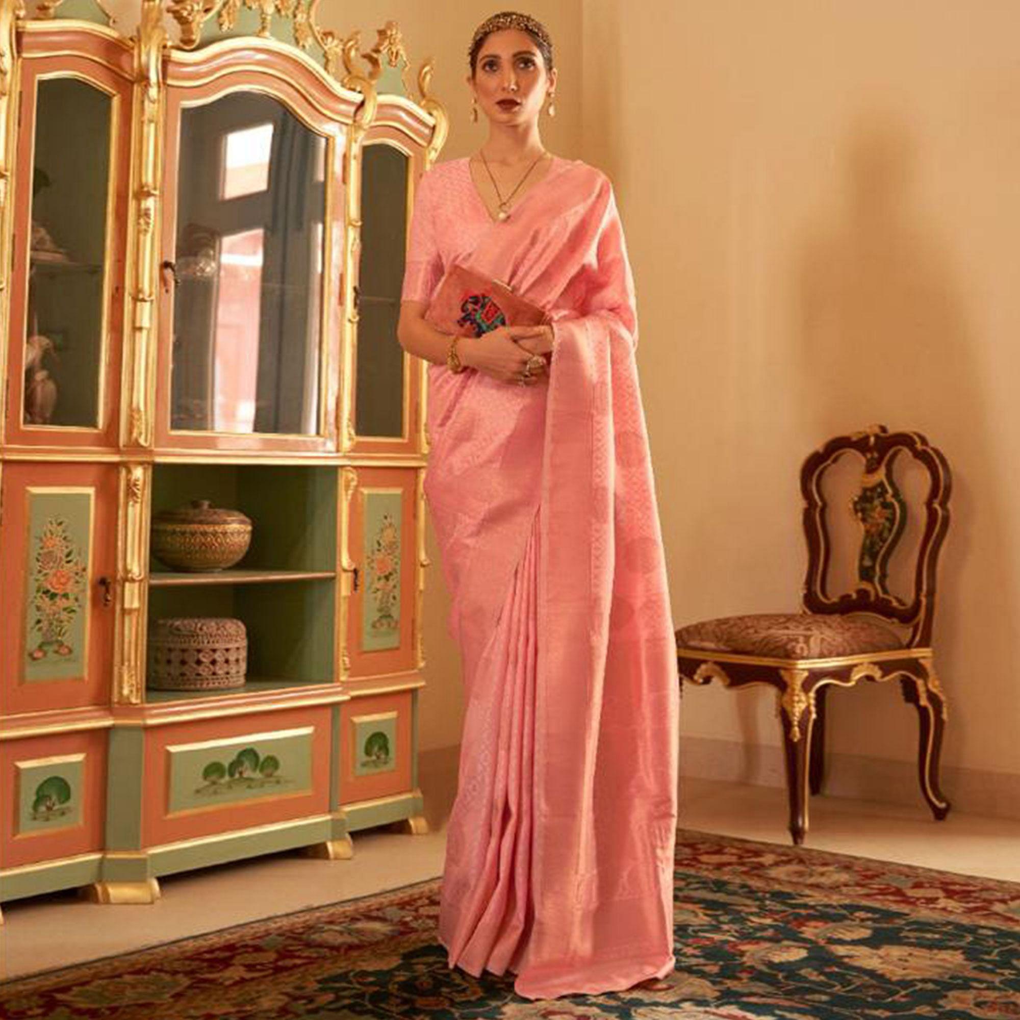 Peach Festive Wear Woven Silk Saree - Peachmode