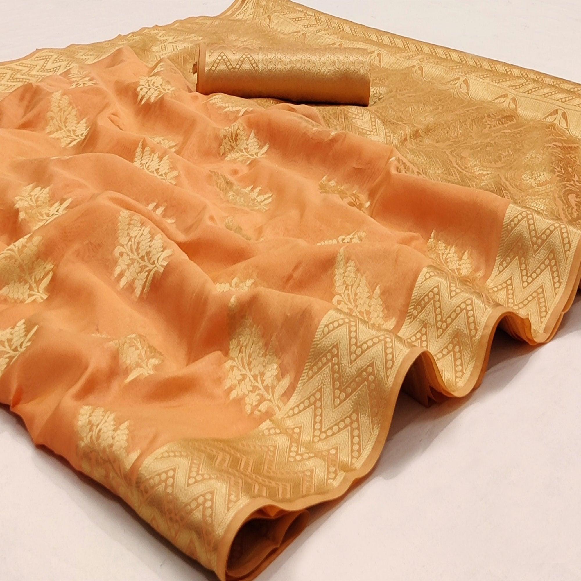 Peach Festive Wear Woven Soft Organza Saree - Peachmode