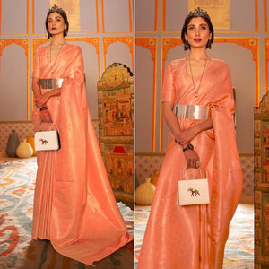 Peach Festive Wear Woven Two Tone Satin Silk Saree - Peachmode