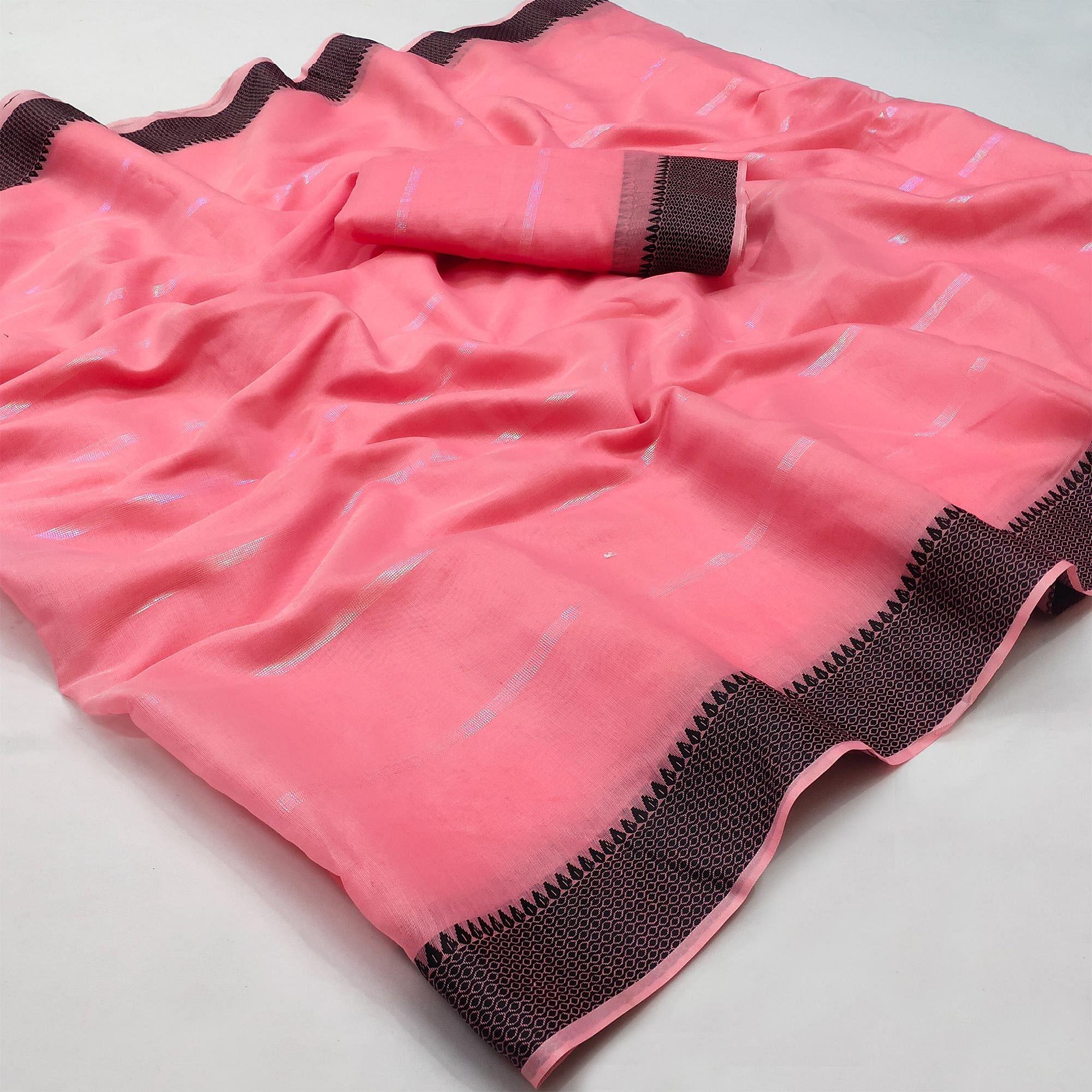 Peach Festive Wear Zari Stripe Cotton Saree - Peachmode