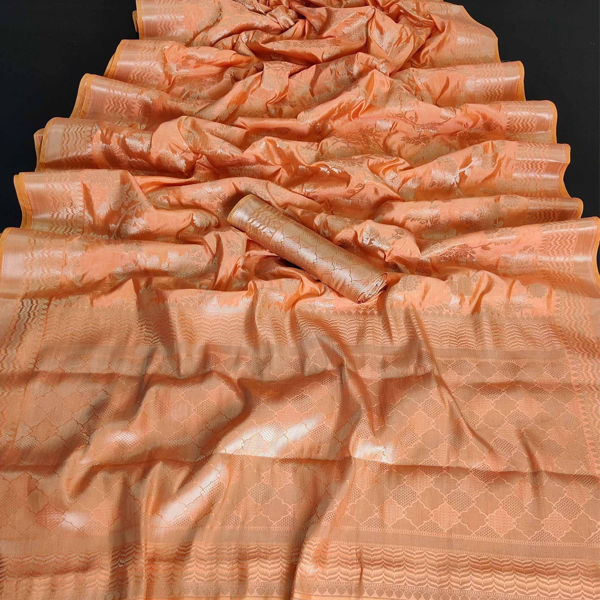 Peach Festive Wear Zari Woven Art Silk Saree - Peachmode