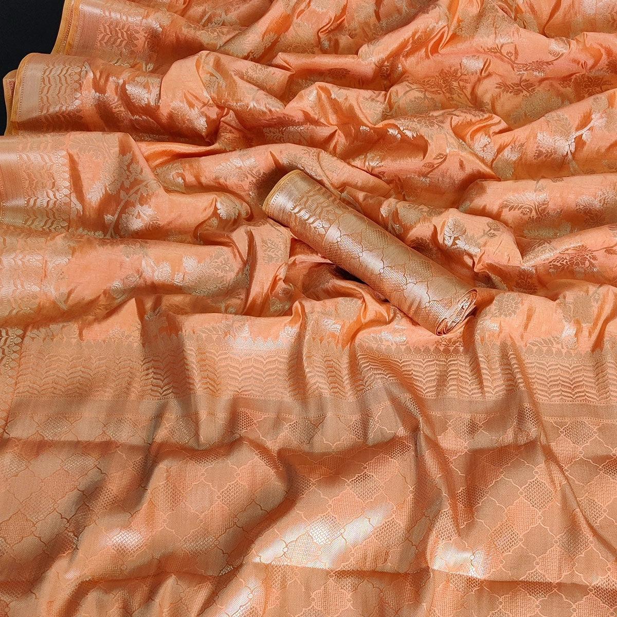 Peach Festive Wear Zari Woven Art Silk Saree - Peachmode