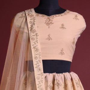 Peach Floral Embroidered Net Lehenga Choli - Peachmode