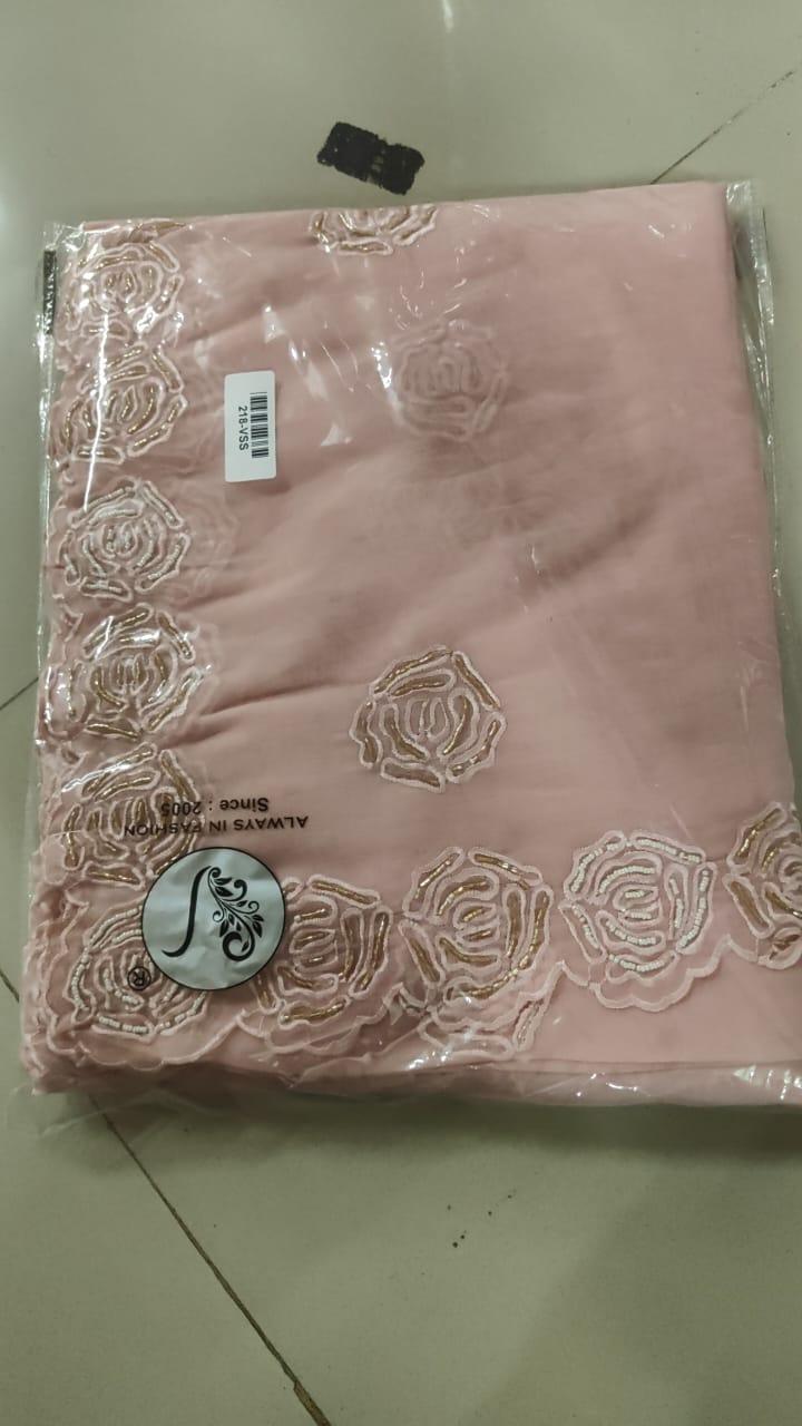 Peach Floral Embroidered With Embellished Georgette Saree - Peachmode