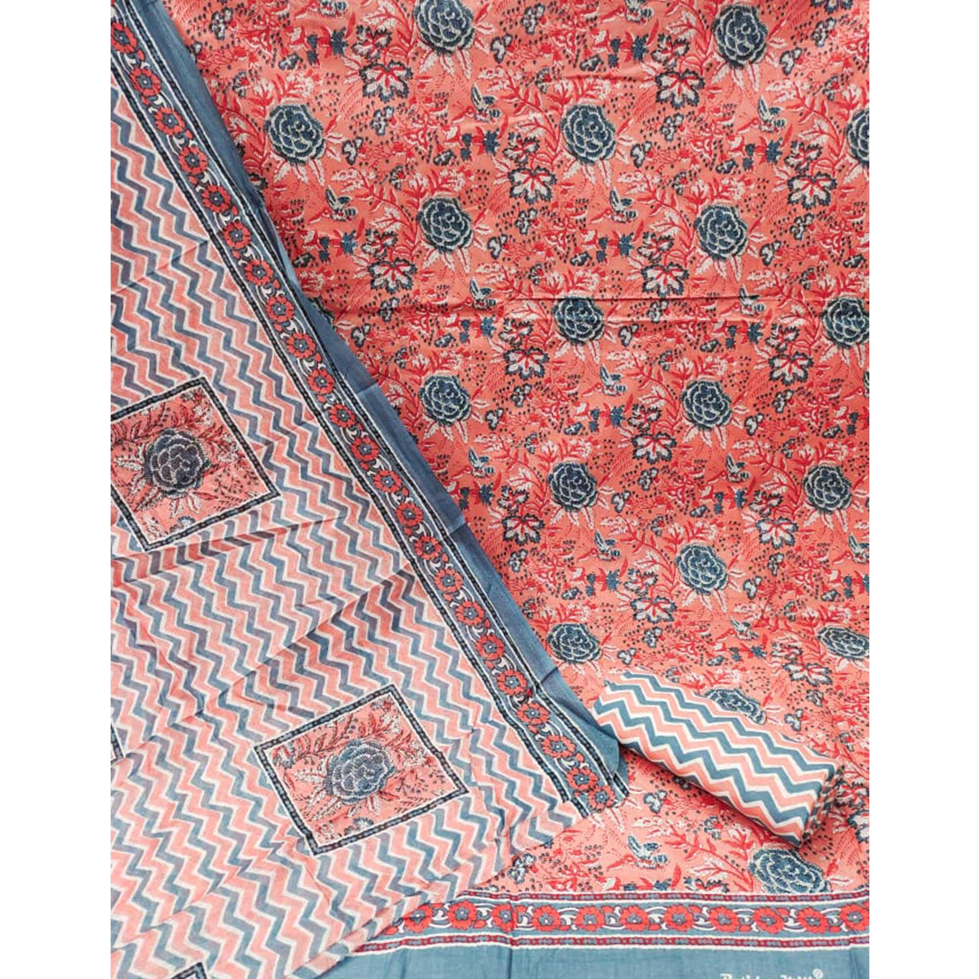 Peach Floral Printed Pure Cotton Dress Material - Peachmode