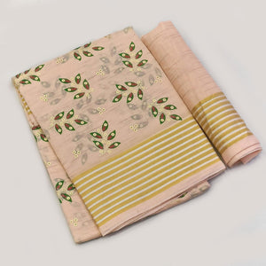 Peach Floral Printed Pure Cotton Saree - Peachmode