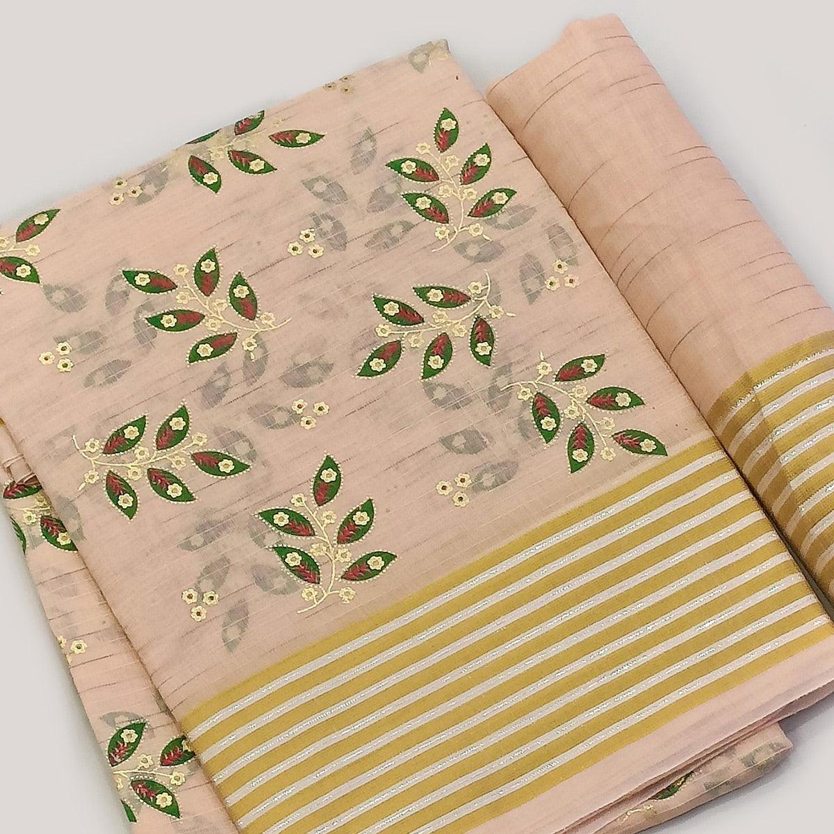 Peach Floral Printed Pure Cotton Saree - Peachmode