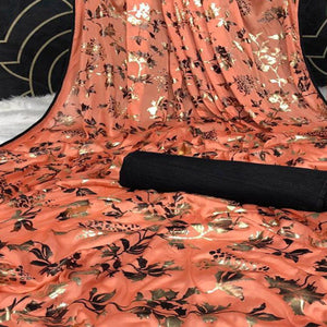Peach Foil Printed Lycra Saree - Peachmode