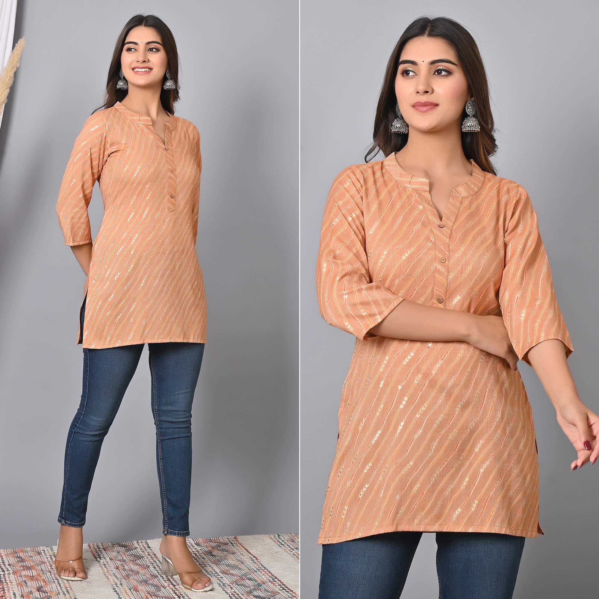 Peach Foil Printed Rayon Top - Peachmode