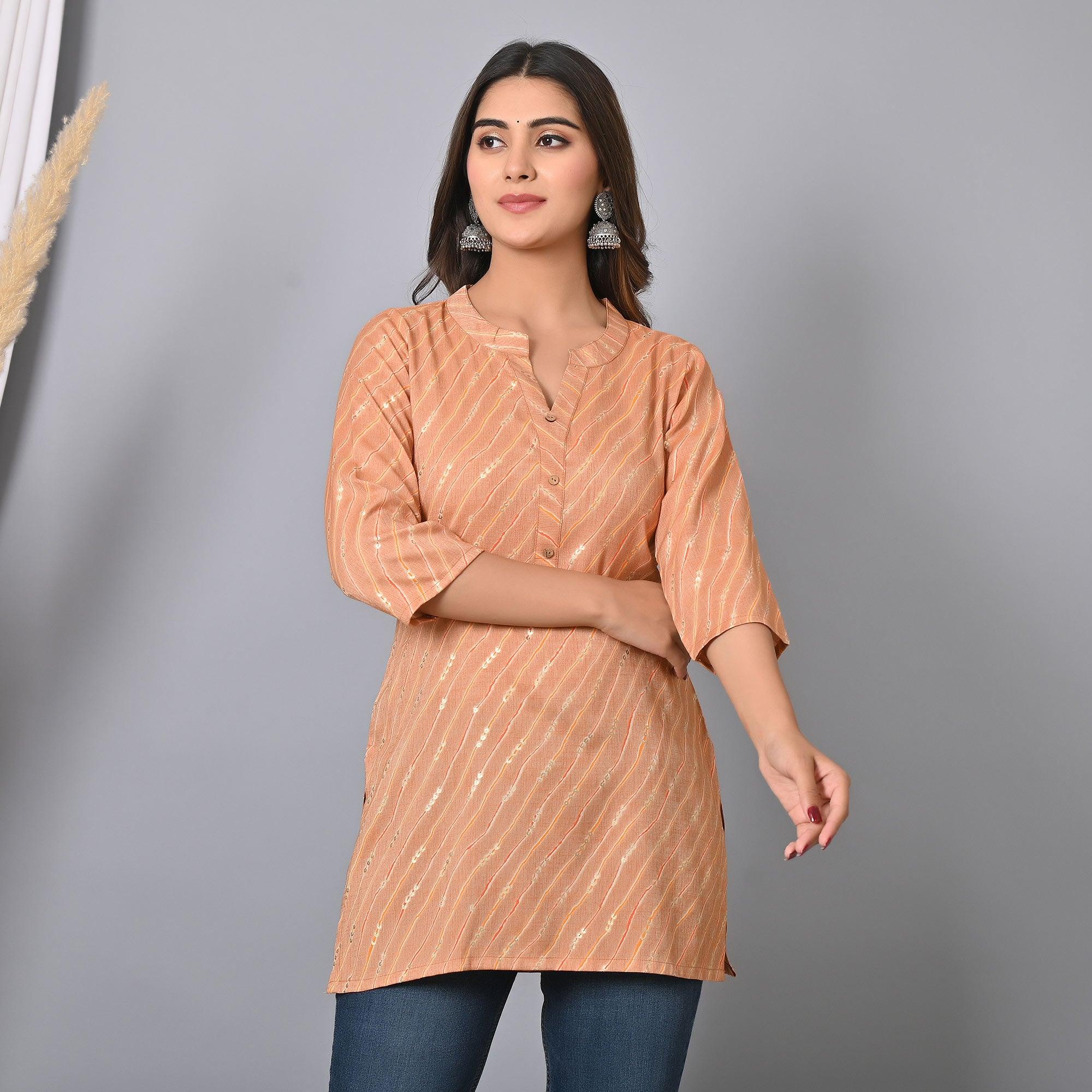 Peach Foil Printed Rayon Top - Peachmode