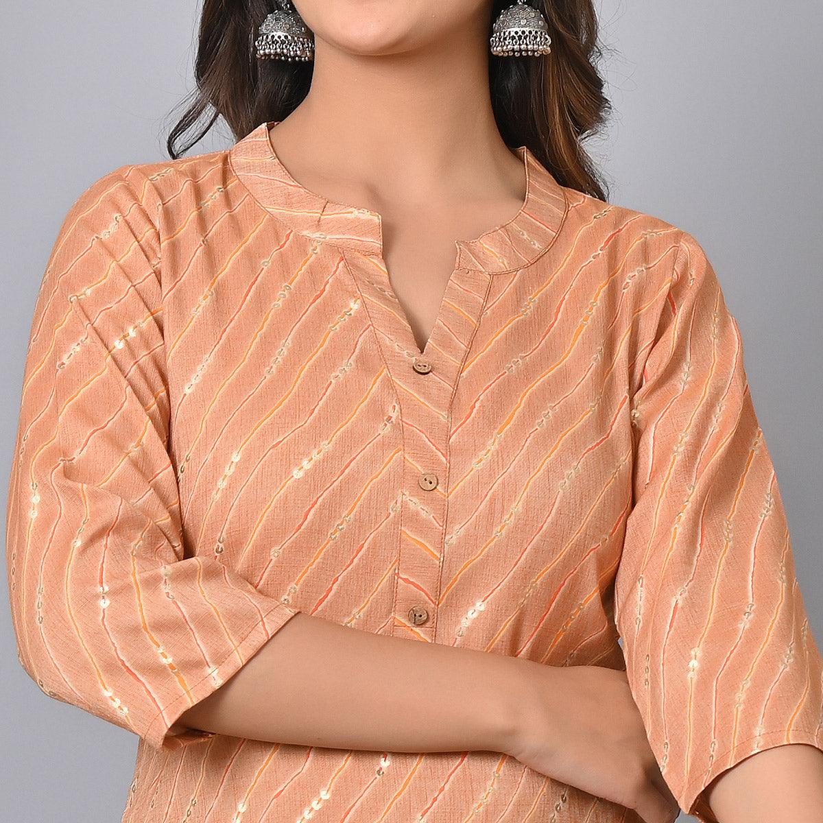 Peach Foil Printed Rayon Top - Peachmode