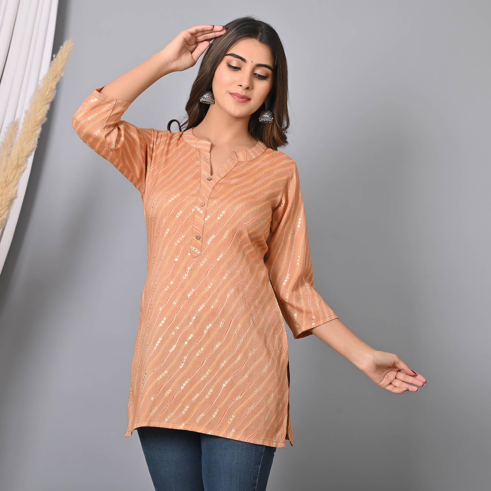 Peach Foil Printed Rayon Top - Peachmode