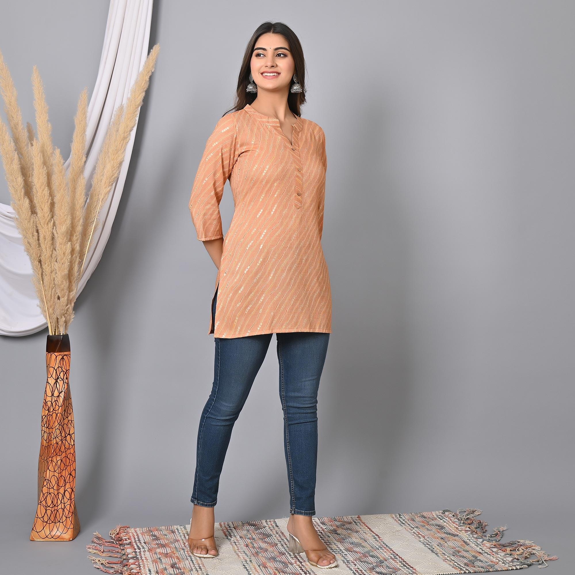 Peach Foil Printed Rayon Top - Peachmode