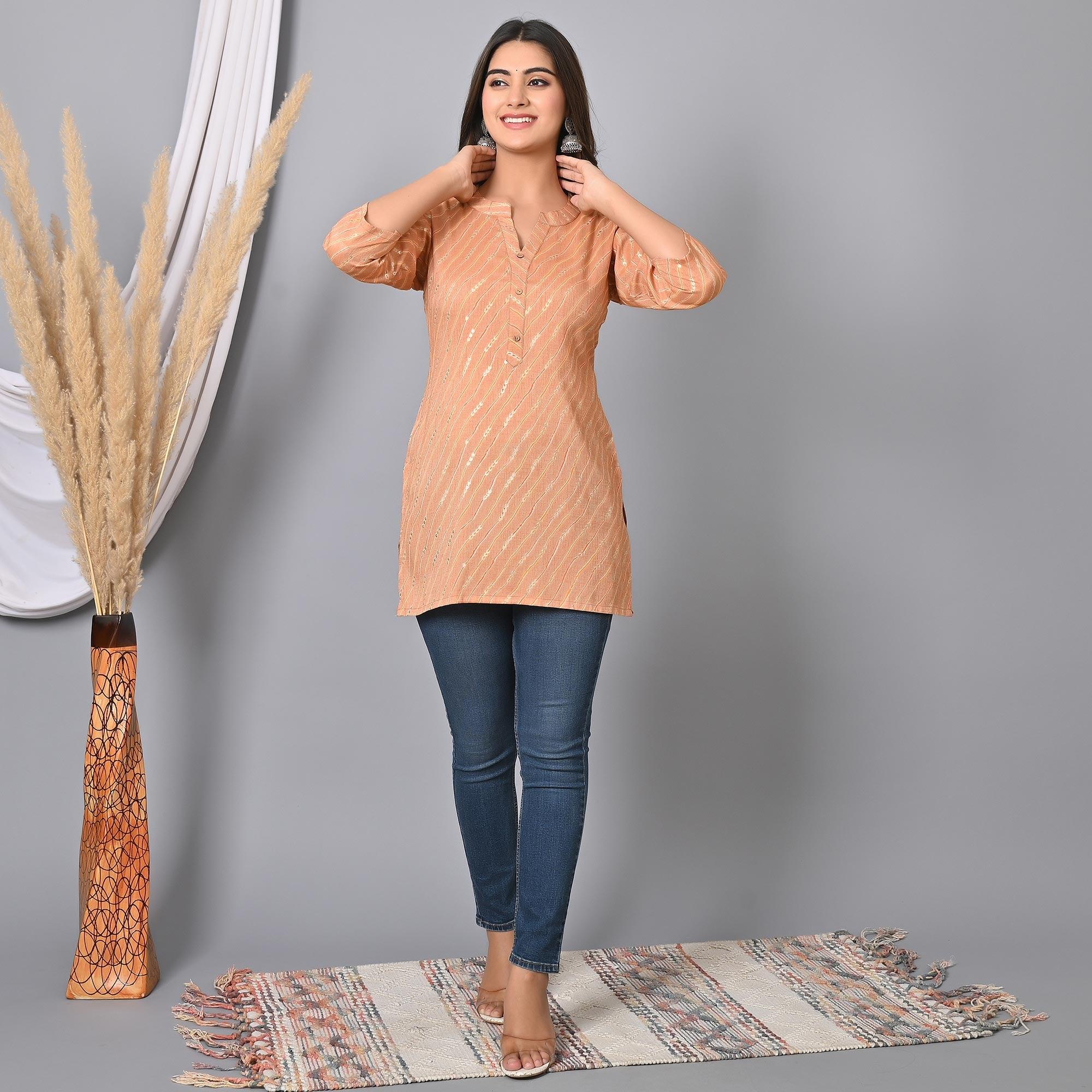 Peach Foil Printed Rayon Top - Peachmode