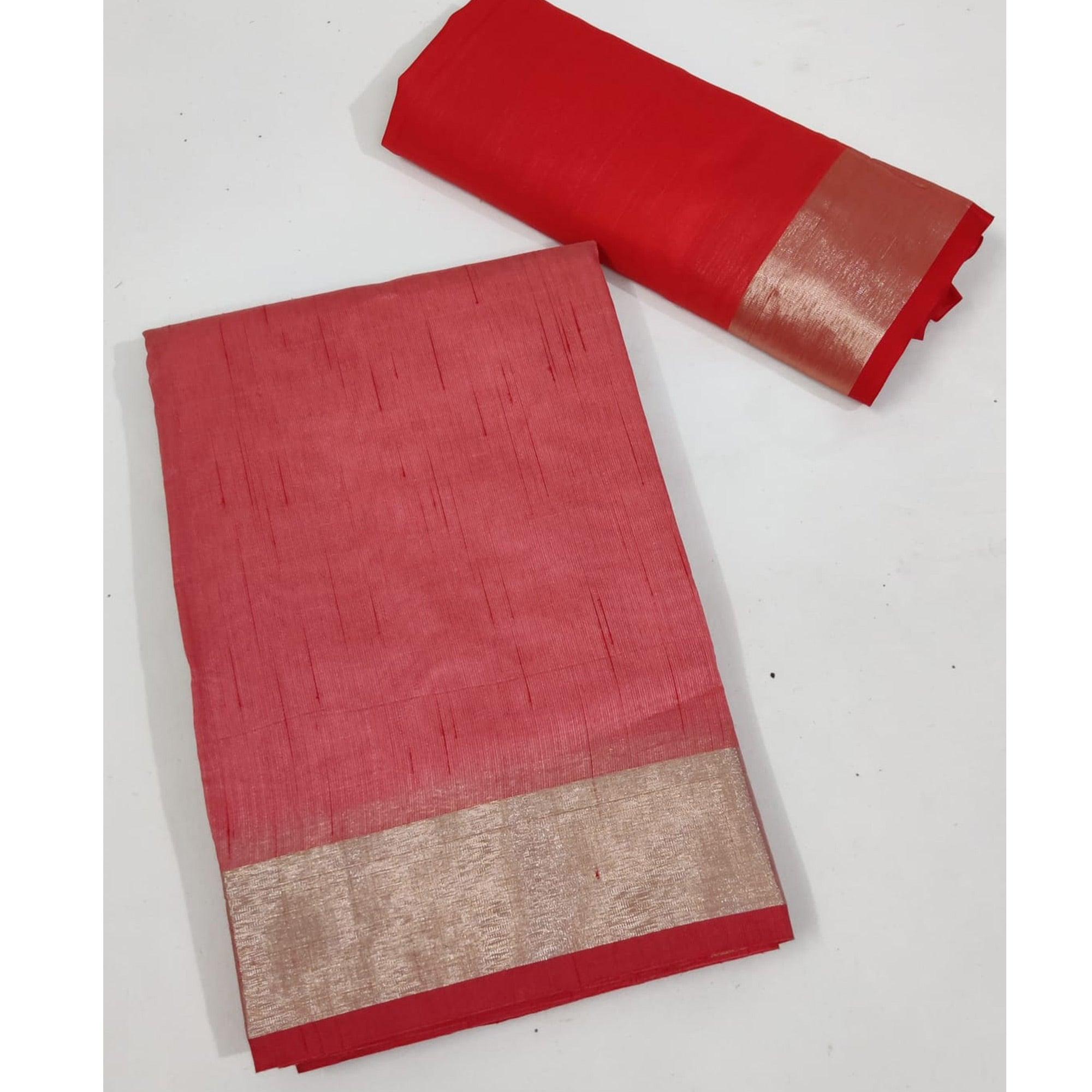 Peach Gajari Festive Wear Woven Jute Saree - Peachmode