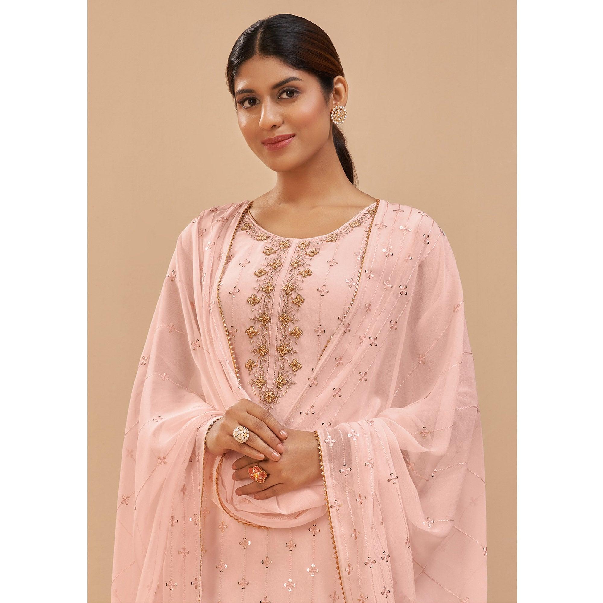 Peach Party Wear Embroidered Georgette Suit - Peachmode