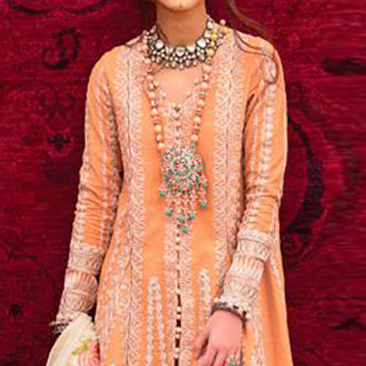 Peach Partywear Embroidered Heavy Jam Cotton Pakistani Suit - Peachmode