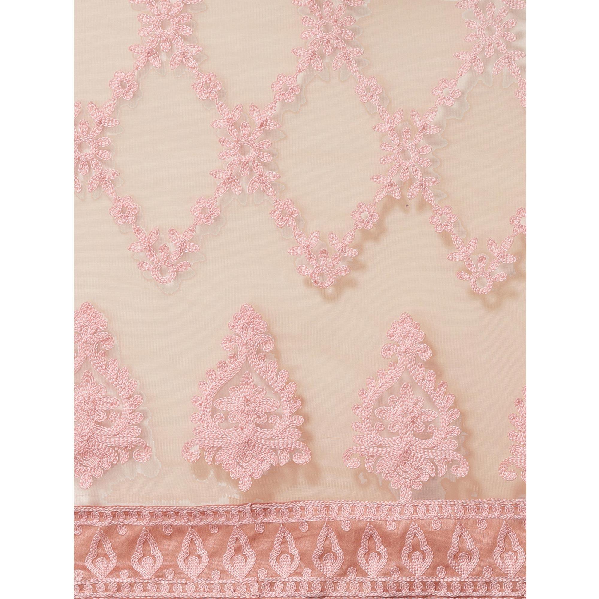 Peach Partywear Embroidered Soft Net Saree - Peachmode
