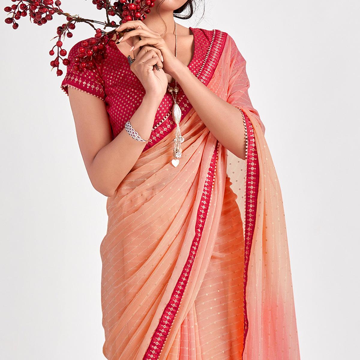 Peach Partywear Sequence Foil Printed Georgette Saree - Peachmode