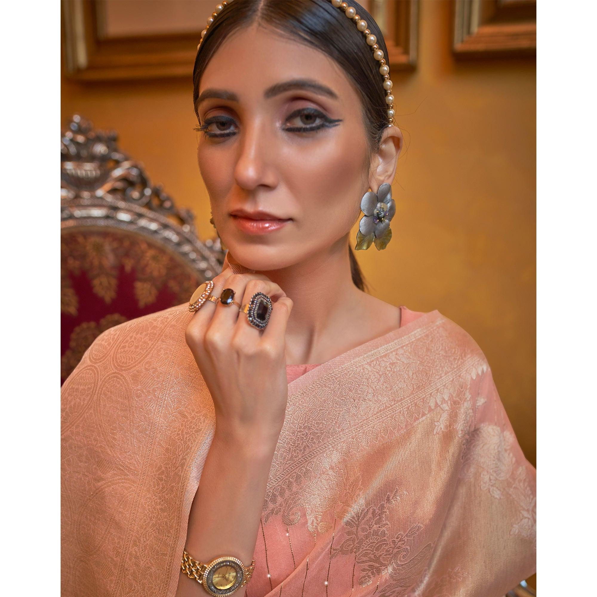 Peach Partywear Wear Woven Chanderi Saree - Peachmode