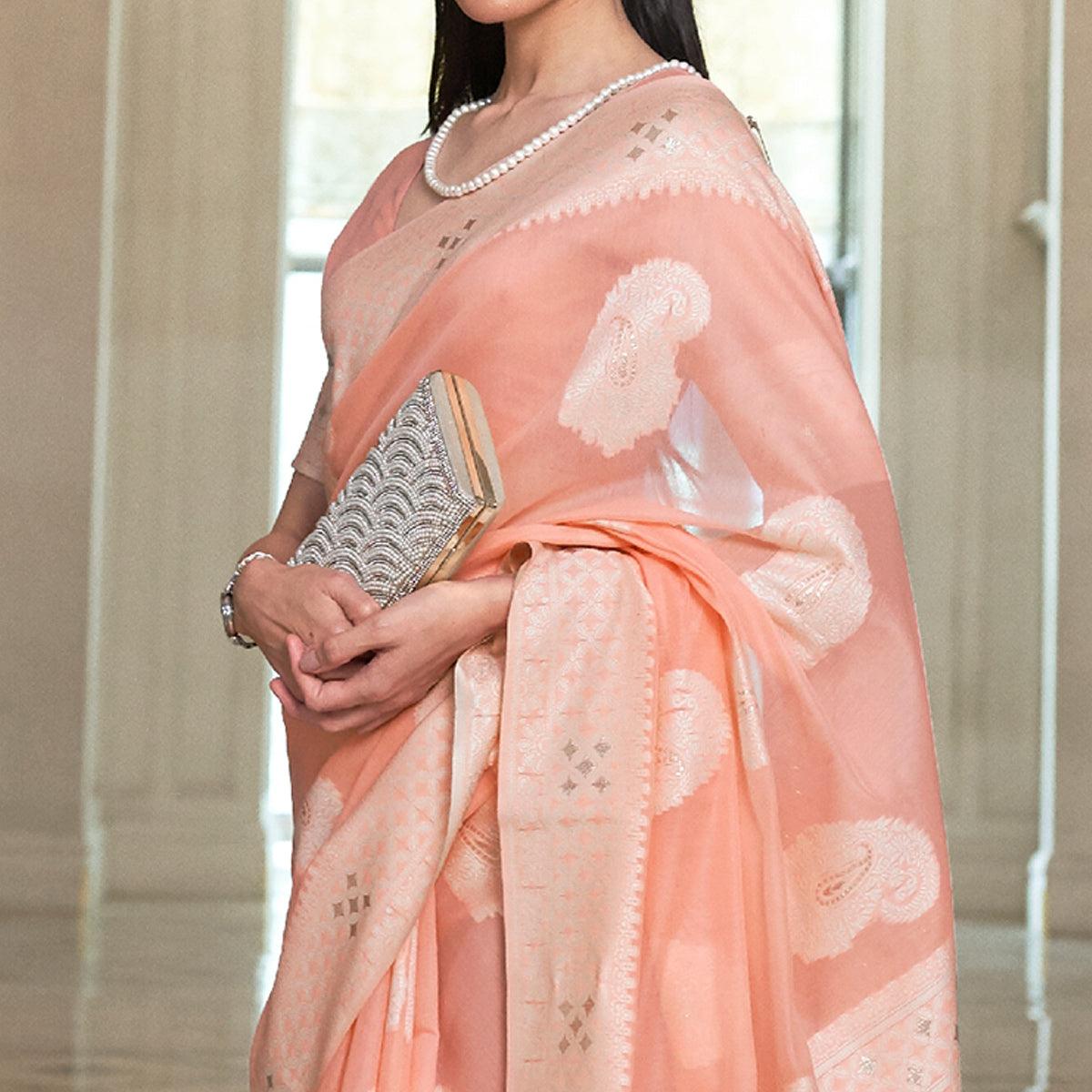 Peach Partywear Woven Chanderi Saree - Peachmode